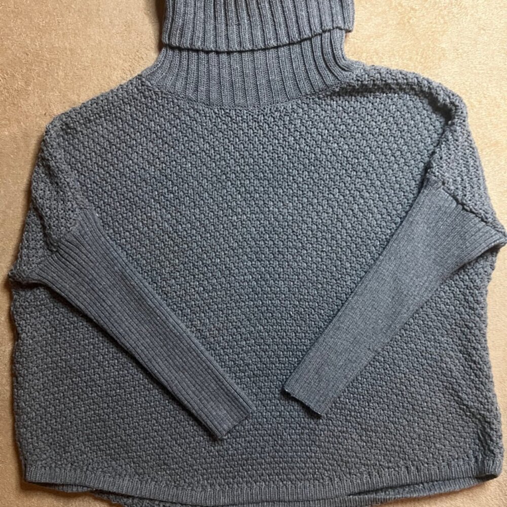 DOE & RAE Women Small Gray Oversized Knit Cowl Neck Turtleneck‎ Winter Sweater